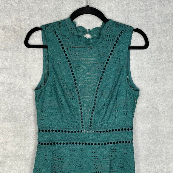 Saylor Dress Womens Medium Green Rosemary Open Back Lace Party Cocktail Holiday - Picture 2 of 12